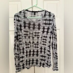 BCBGMaxAzria Black and White Geometric-Print Long Sleeve Top Size M
